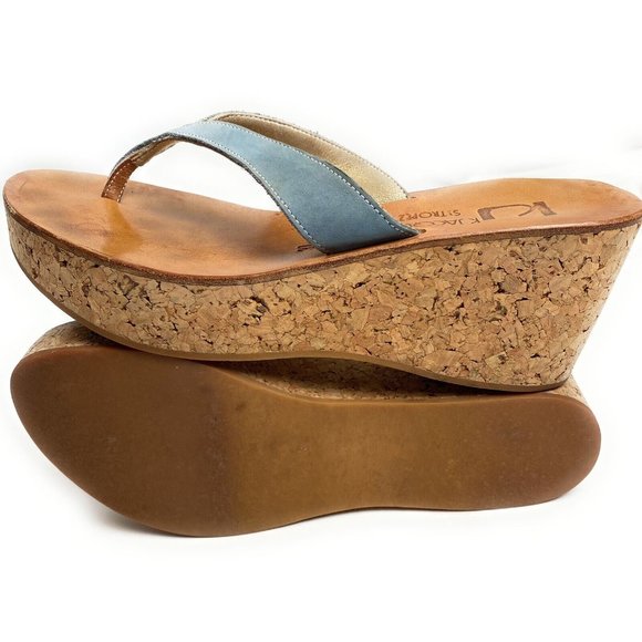 K Jacques EUR 37 US 6.5 Thong Platform Wedge St Tropez Sandal Shoe Tan - Picture 4 of 6